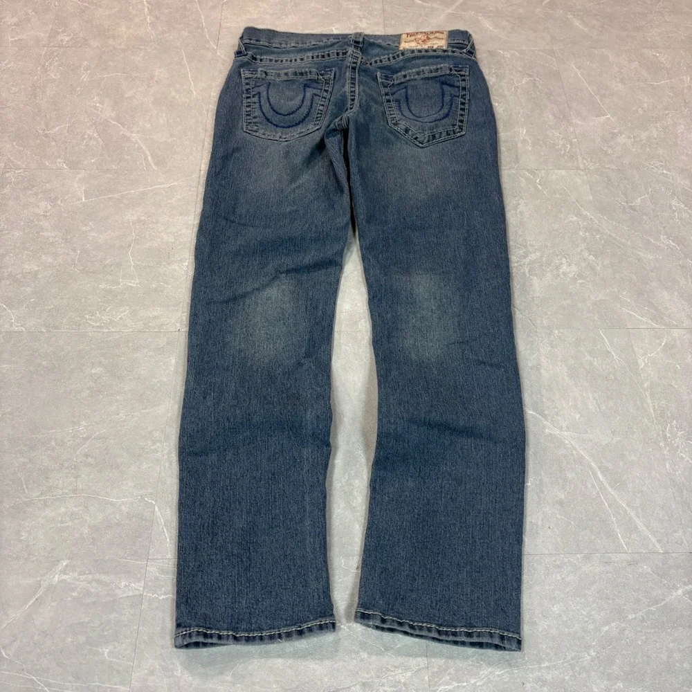 True Religion Geno Relaxed Slim Mens Jeans Blue Size 31 Horseshoe Stitching